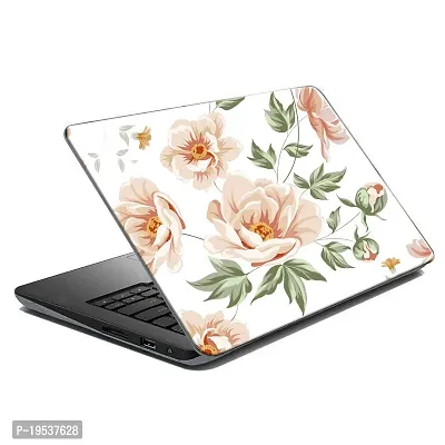 Printaart Artistic White Flower Wallpaper Sticker Decals Vinyl for Laptop Skin PVC Vinyl Laptop Decal 17 Inch