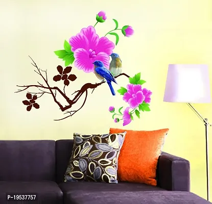 Printaart Design Blue Birds with Flowers Wall Sticker (PVC Vinyl 60 cm x 45 cm) Botanical-thumb0