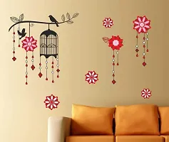 Printaart Cage with Bird on Branch Wall Sticker (PVC Vinyl 50 cm x 70 cm x 1 cm) Multicolour Animal-thumb2