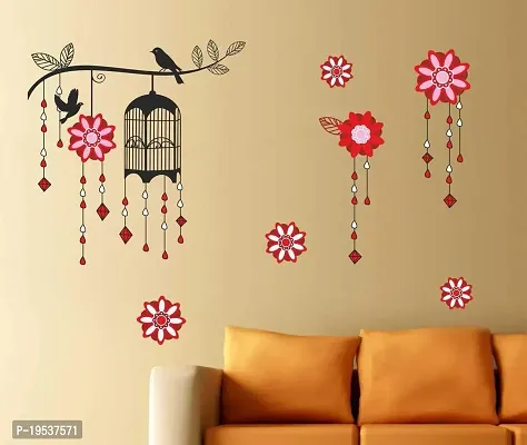 Printaart Cage with Bird on Branch Wall Sticker (PVC Vinyl 50 cm x 70 cm x 1 cm) Multicolour Animal-thumb3