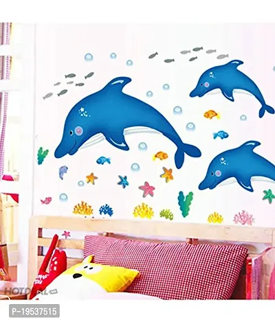 Printaart Cartoon Dolphins Star Fish Underwater Creatures Wall Sticker (PVC Vinyl 90 cm x 60 cm) Multicolour (6900018)