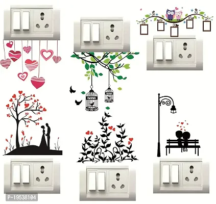 Printaart Vinyl Love Heart Switch Board Wall Sticker And Decal for Living Room Bedroom Office (Standard Multicolour) - Pack of 6