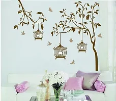 Printaart Tree with Birds and Cages Wall Sticker (PVC Vinyl 30 cm x 90 cm Brown) (7127)-thumb2