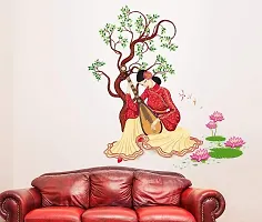 Printaart Chinese Girl Playing Lute Under The Tree PVC Vinyl Wall Sticker (50 cm x 70 cm x 1 cm Multicolour)-thumb1