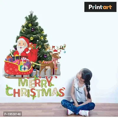 Printaart Christmas Decoration Santa Claus Xmas Tree Beautiful for Bedroom Kids Room (PVC Vinyl 50 cm x 40 cm)-thumb3