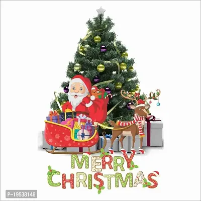 Printaart Christmas Decoration Santa Claus Xmas Tree Beautiful for Bedroom Kids Room (PVC Vinyl 50 cm x 40 cm)