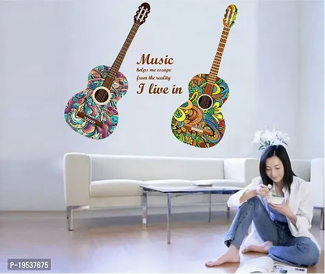 Printaart Guitar n Music (Material - PVC Vinyl Matte Finish Wall Coverage Area - Height 75cm X Width 130cm) (Pack of 1) Wall Sticker-thumb2