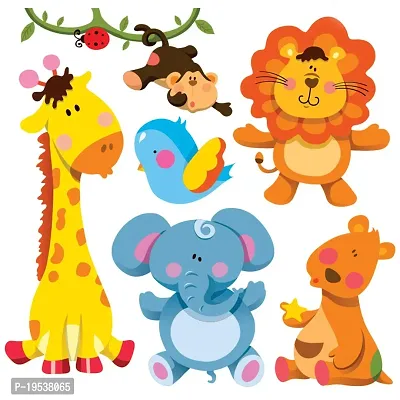 Printaart Animated Cute 3D Giraffe Lion Wall Sticker for Kids Room (65 cm x 50 cm)