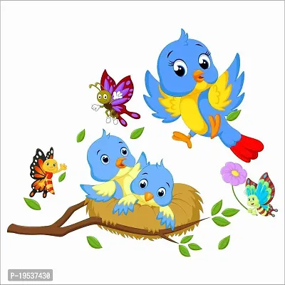 Printaart Happy Birds Cute Butterfly Family Wall Decal (PVC Vinyl 60 cm x 45 cm x 60 cm Multicolour)-thumb0