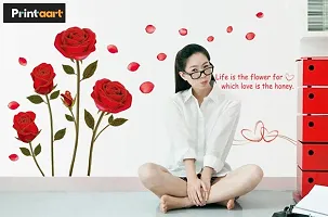 Printaart Romantic Rose Flowers Wall Sticker for Kids for Living Bed Room Office Space PVC Vinyl (70 cm x 50 cm)-thumb1