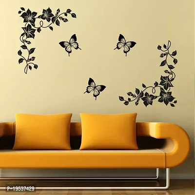 Printaart Lovely Butterflies Wall Sticker (PVC Vinyl 90 cm x 30 cm Black) (6901)-thumb3