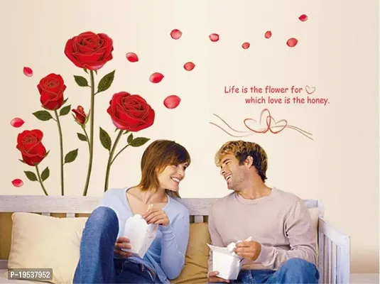 Printaart Romantic Rose Flowers Wall Sticker for Kids for Living Bed Room Office Space PVC Vinyl (70 cm x 50 cm)