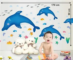 Printaart Cartoon Dolphins Star Fish Underwater Creatures Wall Sticker (PVC Vinyl 90 cm x 60 cm) Multicolour (6900018)-thumb1