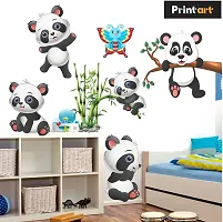 Printaart Cute Animals Panda on Bamboo Trees and Cute Butterfly Wall Sticker and Kids Room PVC Vinyl Sticker 70 cm x 40 cm) Multicolour-thumb2