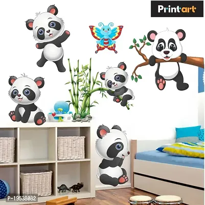 Printaart Cute Animals Panda on Bamboo Trees and Cute Butterfly Wall Sticker and Kids Room PVC Vinyl Sticker 70 cm x 40 cm) Multicolour-thumb3