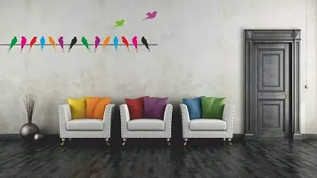 Printaart Colourful Birds with Long Tail on Wire Wall Sticker (PVC Vinyl 70 cm x 25 cm Multicolour)-thumb2