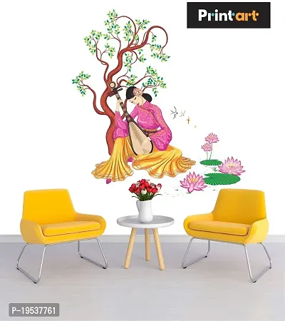 Printaart Chinese Girl Playing Lute Under The Tree Creative Wall Sticker for Living Room Bedroom Kids Room ( 70 cm x 40 cm )PVC Vinyl-thumb3