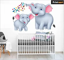 Printaart Home Decor Cute 3D Elephant Wall Sticker for Kids Room And Living Room Decor Bedroom Office (PVC Vinyl 60 cm x 50 cm Multicolour)-thumb2