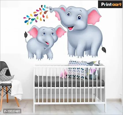 Printaart Home Decor Cute 3D Elephant Wall Sticker for Kids Room And Living Room Decor Bedroom Office (PVC Vinyl 60 cm x 50 cm Multicolour)-thumb3