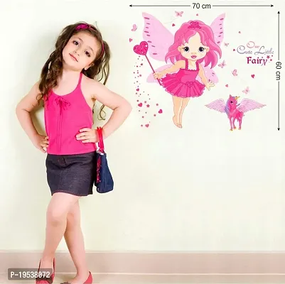 Printaart Baby Girl Cartoon Cute Princess in Pink with Butterfly Wings and Unicorn Wall Sticker (PVC Vinyl 60 cm x 45 cm x 1 cm) (6400014)-thumb3