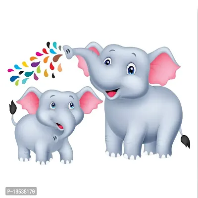 Printaart Vinyl Animated Cartoon 3D Sweet Adorable Elephant Wall Sticker Best Suited for Kids Living Room (65 cm x 50 cm Multicolor)