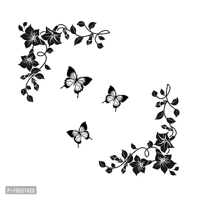 Printaart Lovely Butterflies Wall Sticker (PVC Vinyl 90 cm x 30 cm Black) (6901)-thumb0