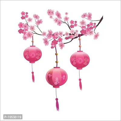 Printaart Chinese Lamps Lantern on Floral Branch Beautiful Wall Sticker for Kids for Living Bed Room Office Space PVC Vinyl (65 cm x 50 cm)