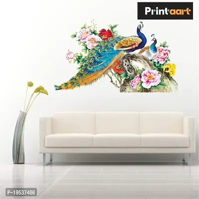 Printaart Beautiful Peacock Birds Wall Art Elegant Royal Bird Wall Sticker for Kids Room And Living Room Decor Bedroom Office (PVC Vinyl 45 cm x 30 cm Multicolour)-thumb3