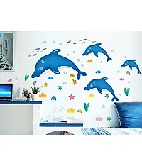 Printaart Cartoon Dolphins Star Fish Underwater Creatures Wall Sticker (PVC Vinyl 90 cm x 60 cm) Multicolour (6900018)-thumb2