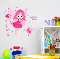 Printaart Baby Girl Cartoon Cute Princess in Pink with Butterfly Wings and Unicorn Wall Sticker (PVC Vinyl 60 cm x 45 cm x 1 cm) (6400014)-thumb1