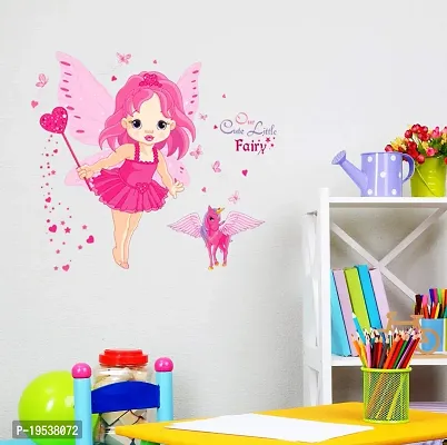 Printaart Baby Girl Cartoon Cute Princess in Pink with Butterfly Wings and Unicorn Wall Sticker (PVC Vinyl 60 cm x 45 cm x 1 cm) (6400014)-thumb2
