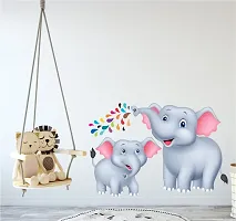 Printaart Animated Cartoon 3D Sweet Adorable Elephant Wall Sticker Best Suited for Kids Living Room (65 cm x 50 cm)-thumb2