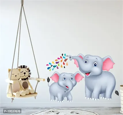 Printaart Animated Cartoon 3D Sweet Adorable Elephant Wall Sticker Best Suited for Kids Living Room (65 cm x 50 cm)-thumb3