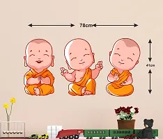 Printaart Buddha Design Three Baby Monk PVC Wall Sticker (PVC Vinyl 60X45cm Multicolor) (6400062)-thumb1