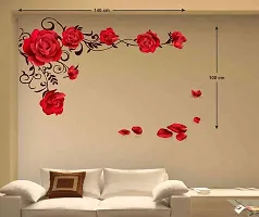 Printaart Rose Flowers with Vine Blowing on My Wall Wall Sticker (PVC Vinyl 60 cm x 90 cm x 1 cm Multicolour) Botanical-thumb1