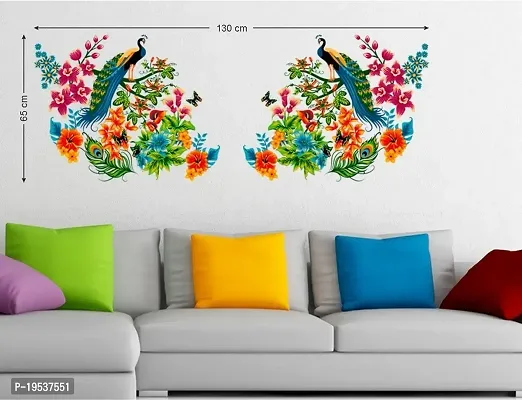 Printaart Peacock Birds on Branch Leaves Wall Sticker (PVC Vinyl 60 cm x 90 cm Multicolour) Animal-thumb2