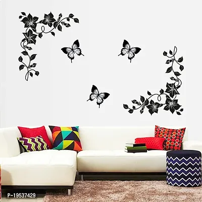 Printaart Lovely Butterflies Wall Sticker (PVC Vinyl 90 cm x 30 cm Black) (6901)-thumb2