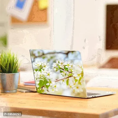 Printaart White Blossom Flower Wallpaper Sticker Decals Vinyl for Laptop Skin PVC Vinyl Laptop Decal 17 Inch-thumb2