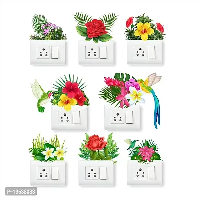 Printaart Beautiful Switch Panel Board Flower and Birds Sticker Size( 30 x 30 cm Multicolour ) Pack of 8 Sticker
