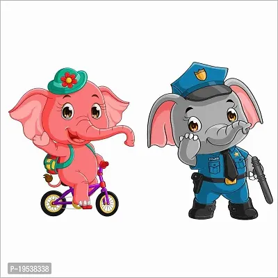Printaart 3D Sticker vinly Wall Sticker Elephant and Animals Sticker for Kids Living Room (65 cm X 50 cmMulticolour)