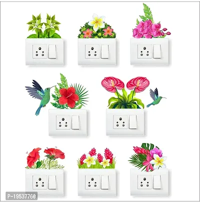 Printaart Beautiful Wall Art Switch Board Flower and Birds Sticker Size( 23.62 x 29.92 x 0.39 )cm Multicolour Pack of 8 Sticker-thumb0