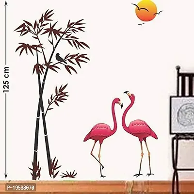 Printaart Flamingos and Bamboo at Sunset Wall Sticker (PVC Vinyl 90 cm x 60 cm Multicolour) Animal-thumb2