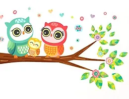 Printaart Big Eyed Cute Owl Family Wall Sticker (PVC Vinyl 60 cm x 45 cm Multicolour)-thumb2