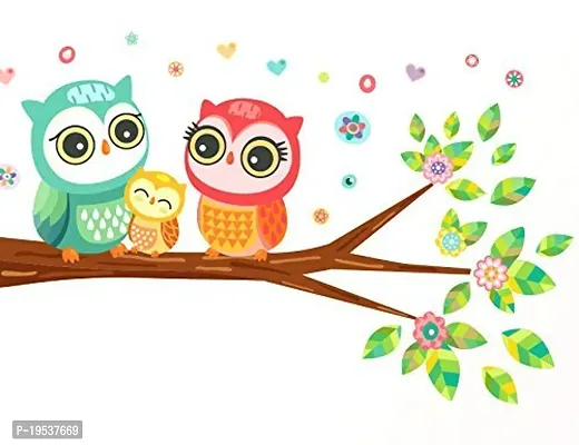 Printaart Big Eyed Cute Owl Family Wall Sticker (PVC Vinyl 60 cm x 45 cm Multicolour)-thumb3