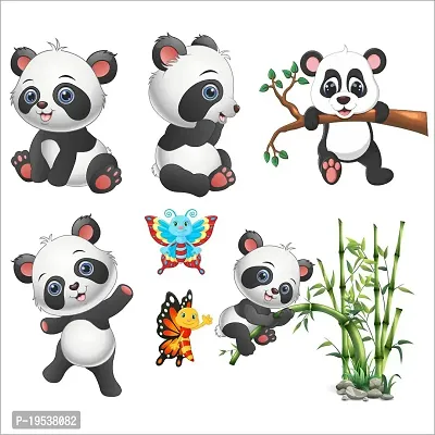 Printaart Cute Animals Panda on Bamboo Trees and Cute Butterfly Wall Sticker and Kids Room PVC Vinyl Sticker 70 cm x 40 cm) Multicolour-thumb0