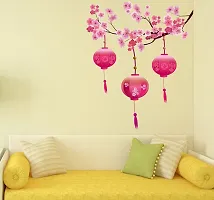 Printaart Chinese Lamps Lantern on Floral Branch Wall Sticker (PVC Vinyl 90 cm x 60 cm Multicolour) Botanical-thumb2