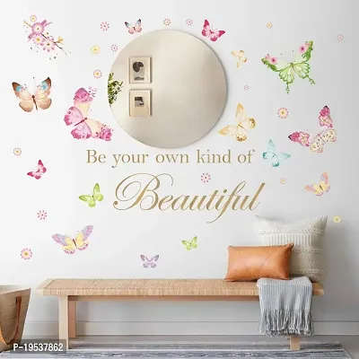 Printaart Butterfly Wall Decals Quotes Be Your Own Kind of Beautiful Inspirational Word Wall Stickers Girls Bedroom Living Room Office Wall Decor (Multi) Vinyl