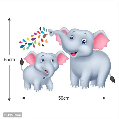 Printaart Animated Cartoon 3D Sweet Adorable Elephant Wall Sticker Best Suited for Kids Living Room (65 cm x 50 cm)-thumb2