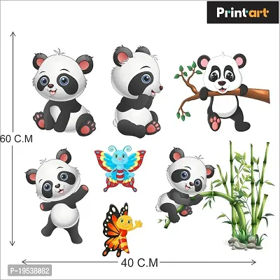 Printaart Cute Animals Panda on Bamboo Trees and Cute Butterfly Wall Sticker and Kids Room PVC Vinyl Sticker 70 cm x 40 cm) Multicolour-thumb2