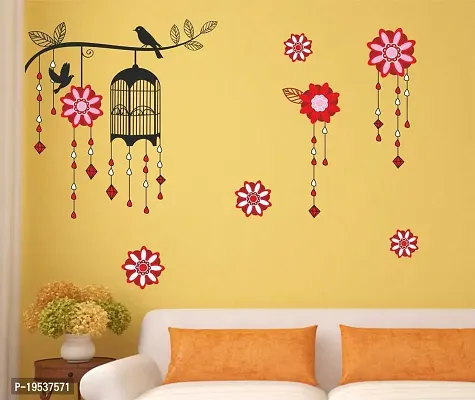 Printaart Cage with Bird on Branch Wall Sticker (PVC Vinyl 50 cm x 70 cm x 1 cm) Multicolour Animal